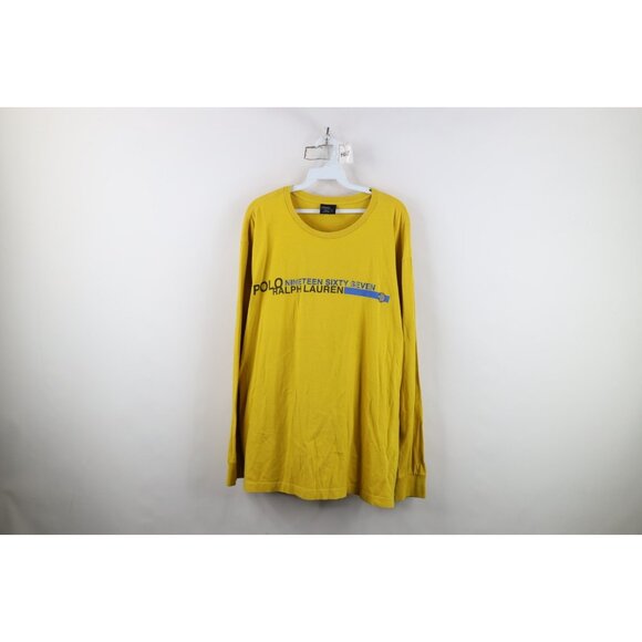 Vintage 90s Ralph Lauren Mens XL Faded Spell Out Long Sleeve T-Shirt Yellow - Picture 1 of 13